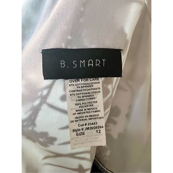 B. Smart Sleeveless Floral Dress W/Side Pockets Size 12 Black & White See Detail - Picture 4 of 8